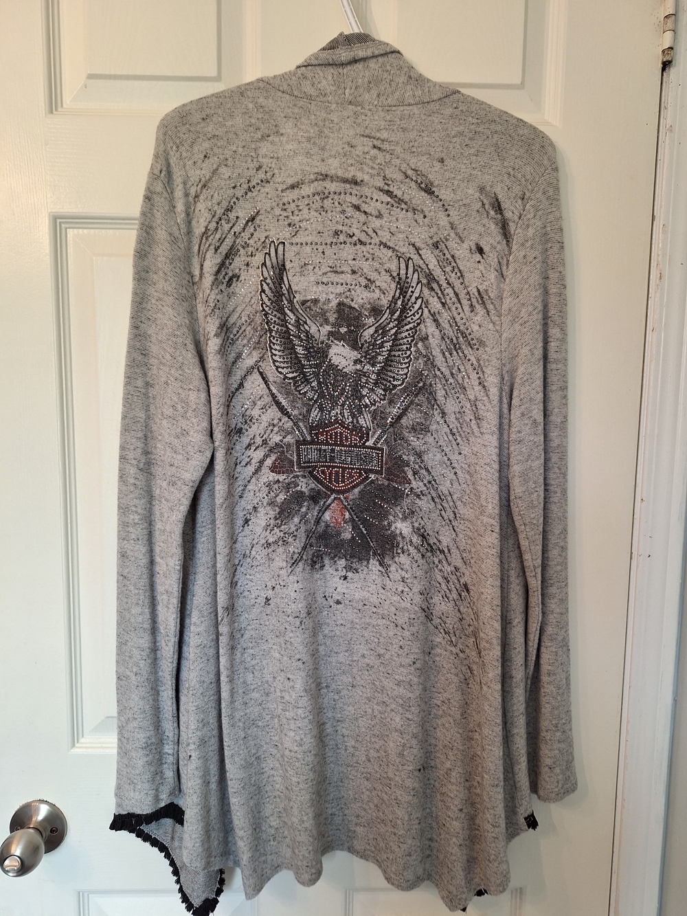 Harley-Davidson Gray and Black Knit Cardigan with Logo Tag